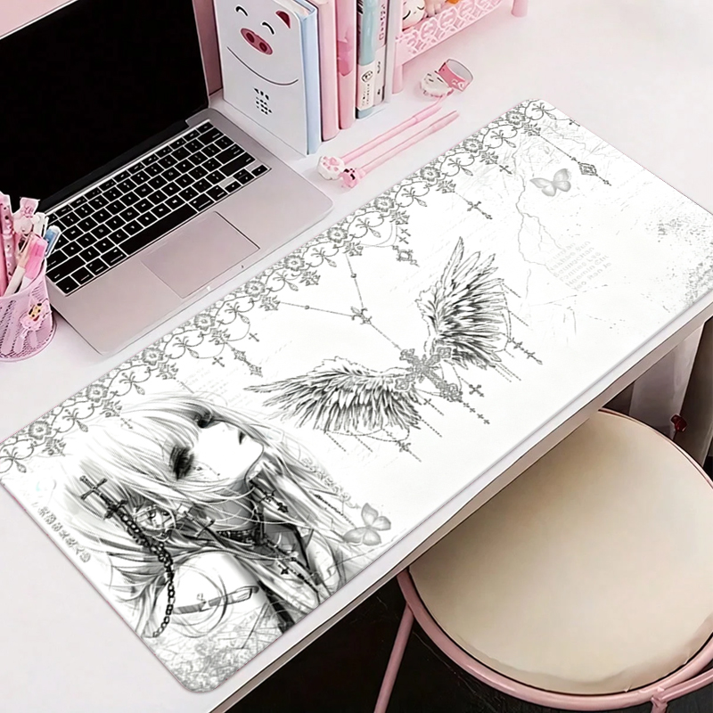Esports Pc Gaming - Leather Mousepad Black White Anime Aesthetics
