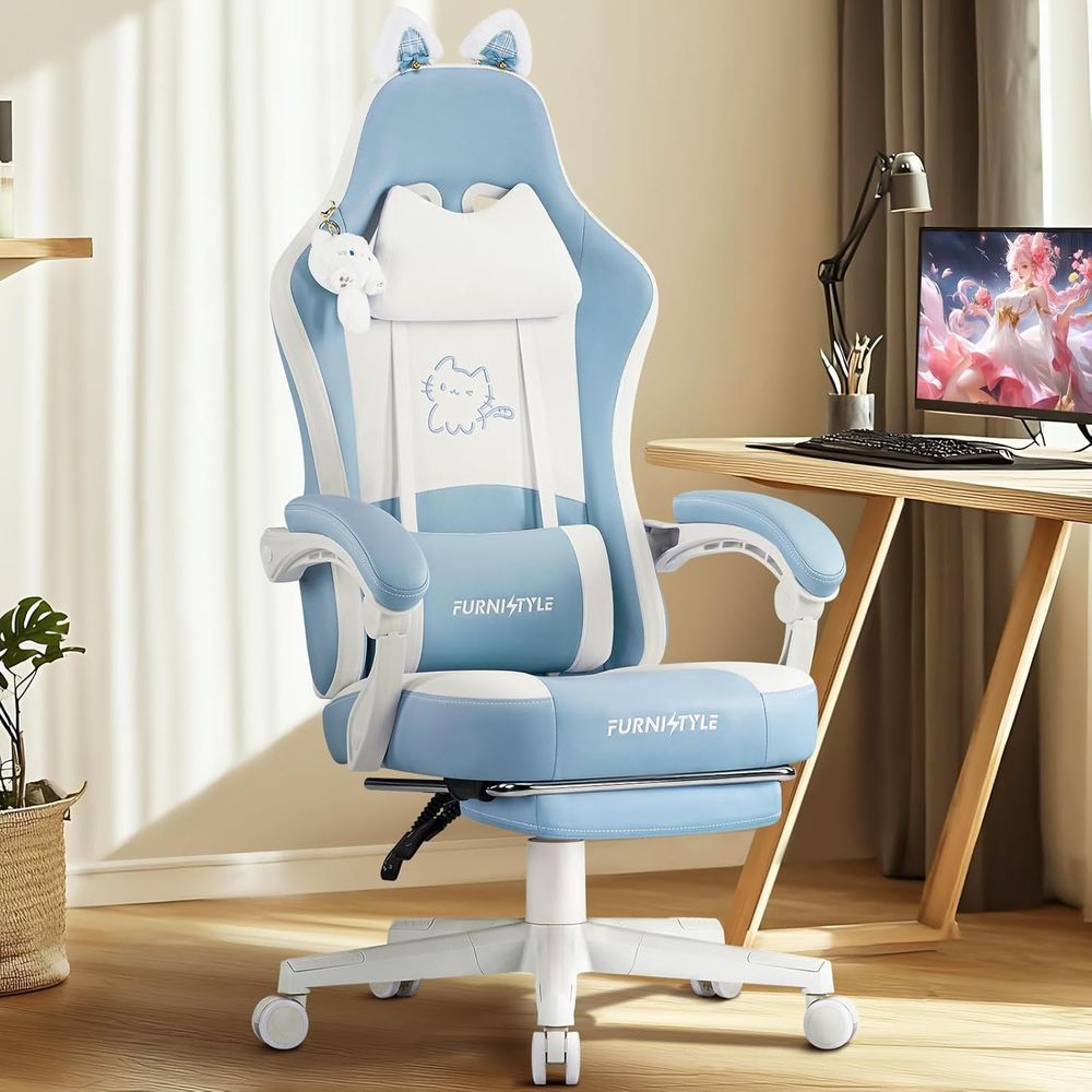 Ergonomic Blue/White Gaming Ch - Gaming & Esports District review and price