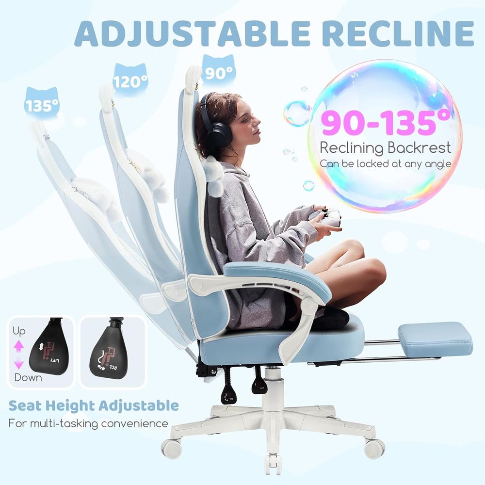Ergonomic Blue/White Gaming Ch - Gaming & Esports District review and price